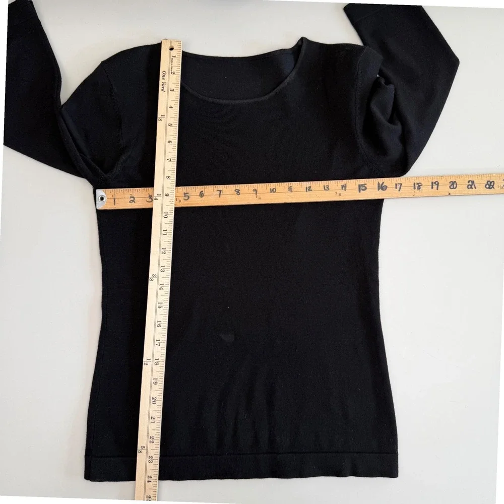 Vintage Black Knit Top Boat Neck 3/4 Sleeve Minimalist Office Siren 90s Y2K S - Picture 5 of 8